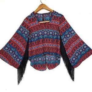 See you Monday fringe wide sleeves blouse size xs